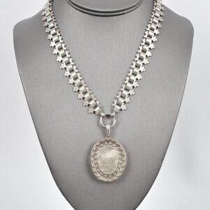 Antique Victorian Silver Locket & Book Chain